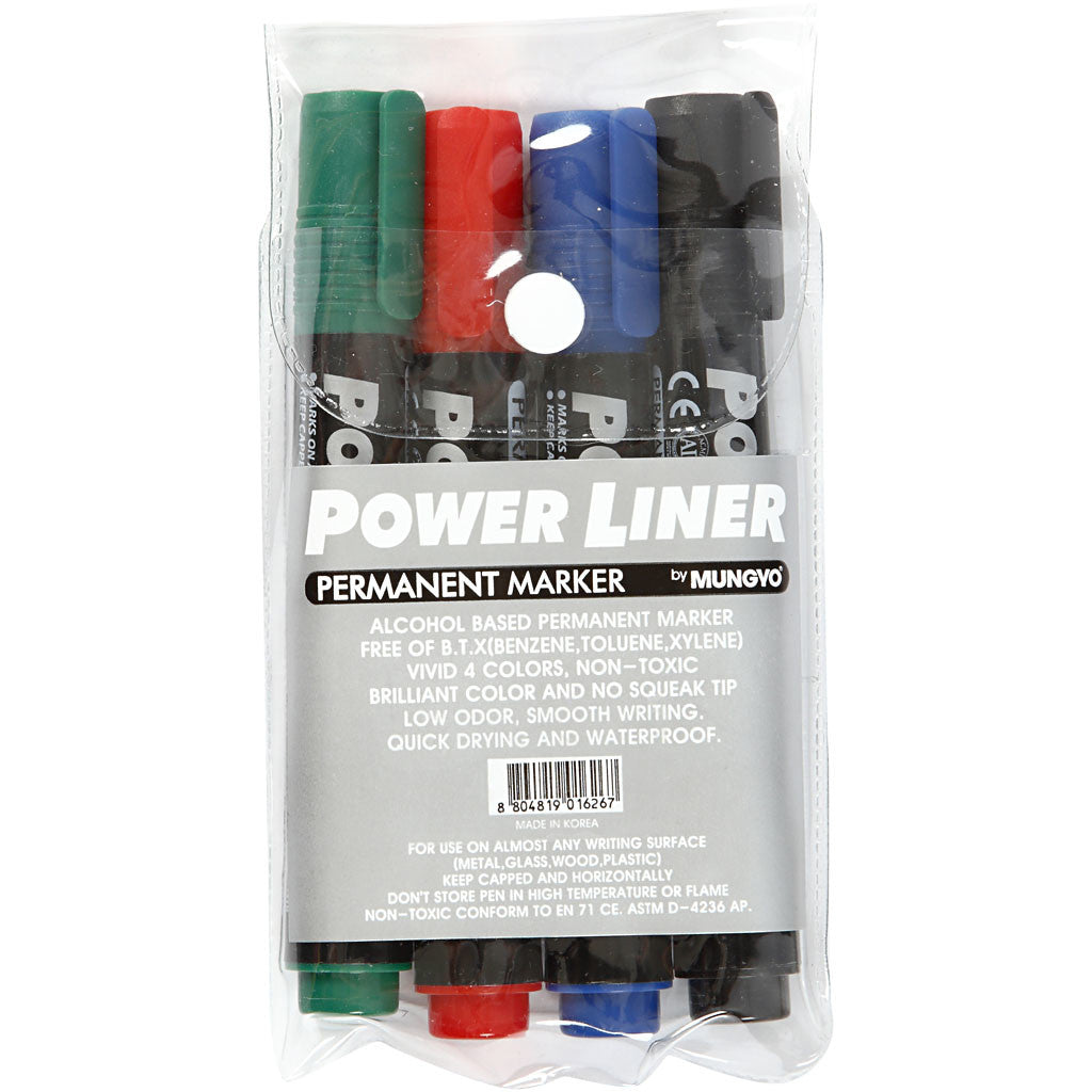 Power Liner, ampiezza tratto 1,5-3 mm, nero, blu, verde, rosso, 4 pz/ 1 conf. [HOB-25044]