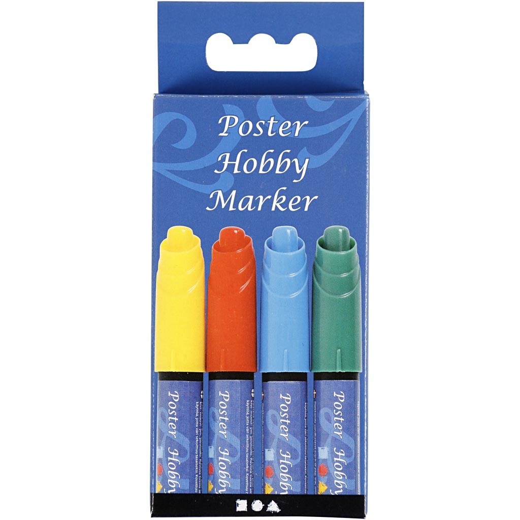Poster Hobby Marker, ampiezza tratto 3 mm, blu, verde, rosso, giallo, 4 pz/ 1 conf. [HOB-25048]