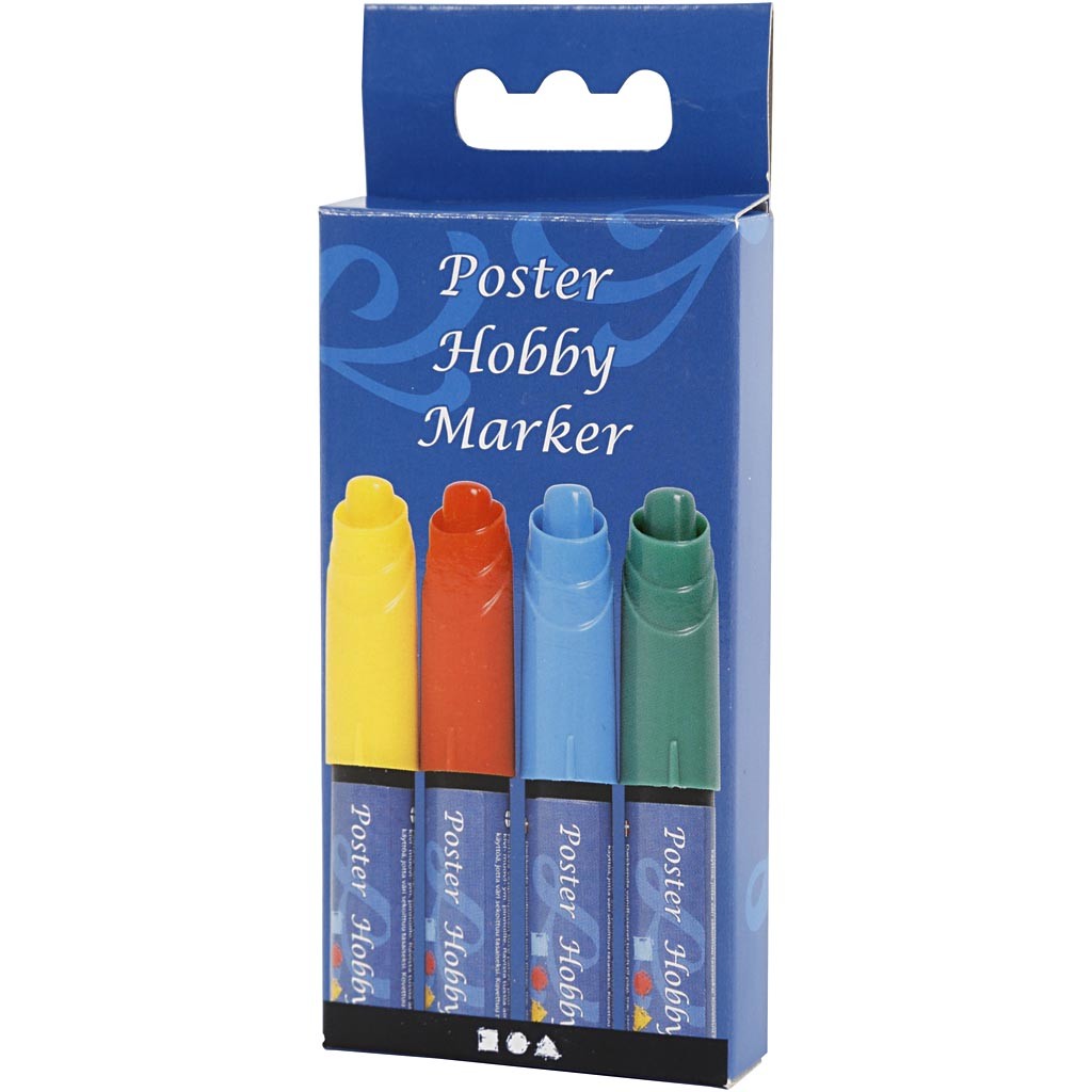 Poster Hobby Marker, ampiezza tratto 3 mm, blu, verde, rosso, giallo, 4 pz/ 1 conf. [HOB-25048]