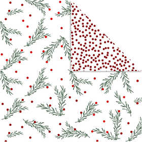Carta fantasia, rami di abete e pois, foglio 30,5x30,5 cm, 180 g, oro, verde, rosso, bianco, 3 fgl./ 1 conf. [HOB-25338]
