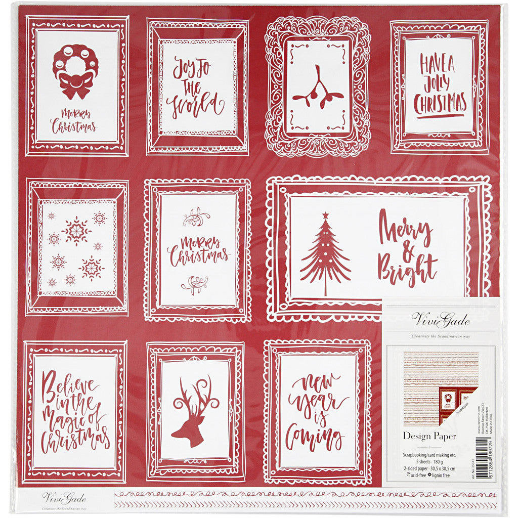 Carta fantasia, cornici con testo e scarabocchi, foglio 30,5x30,5 cm, 180 g, 5 fgl./ 1 conf. [HOB-25341]