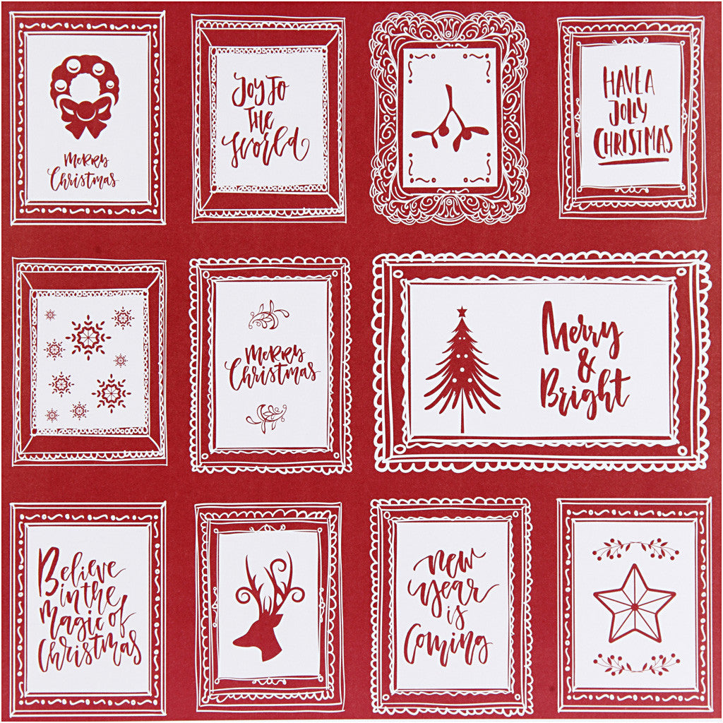 Carta fantasia, cornici con testo e scarabocchi, foglio 30,5x30,5 cm, 180 g, 5 fgl./ 1 conf. [HOB-25341]