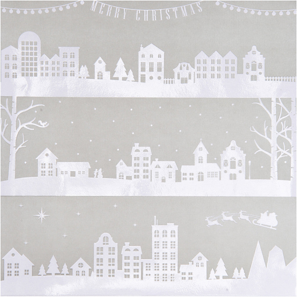 Carta design, casette e cristalli di neve, foglio 30,5x30,5 cm, 180 g, 3 fgl./ 1 conf. [HOB-25344]