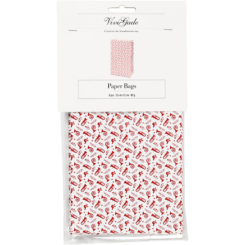 Buste carta, tromba, H: 21 cm, misura 6x12 cm, 80 g, rosso, bianco, 8 pz/ 1 conf. [HOB-25352]