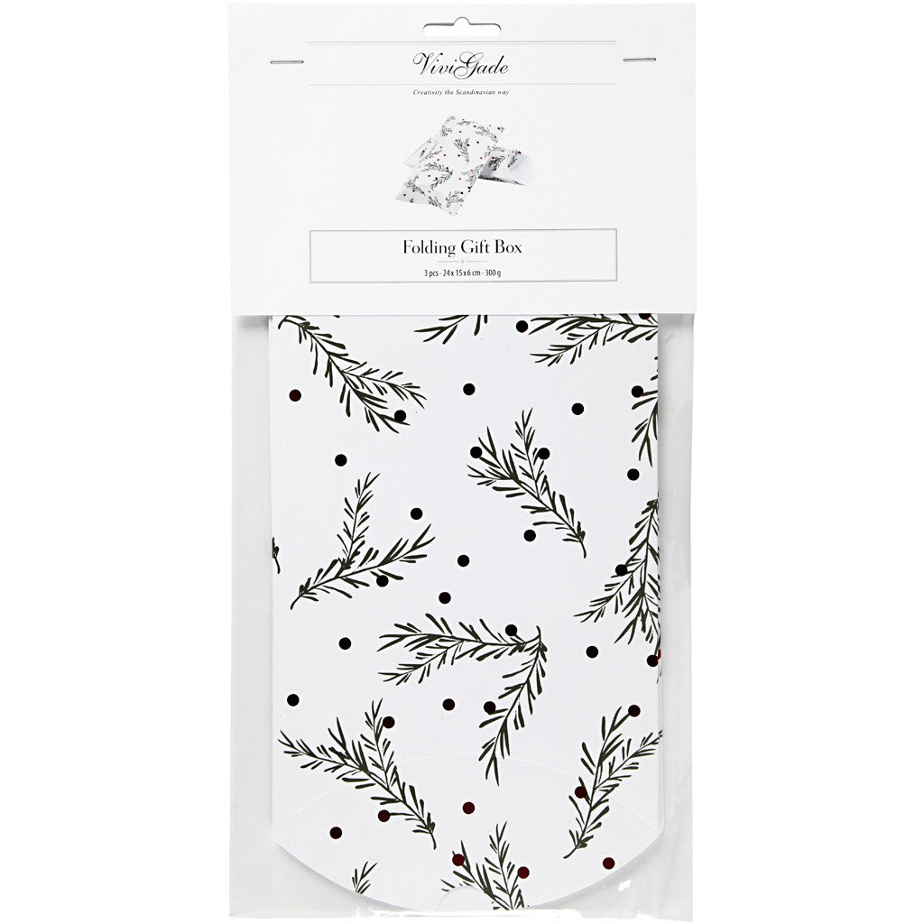 Scatoletta, rami d'abete con sfere natalizie, misura 18x15x6 cm, 300 g, verde, rosso metallico, bianco, 3 pz/ 1 conf. [HOB-25357]