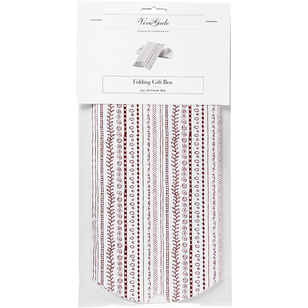 Scatola regalo pieghevole, scarabocchi, misura 18x15x6 cm, 300 g, rosso, 3 pz/ 1 conf. [HOB-25358]