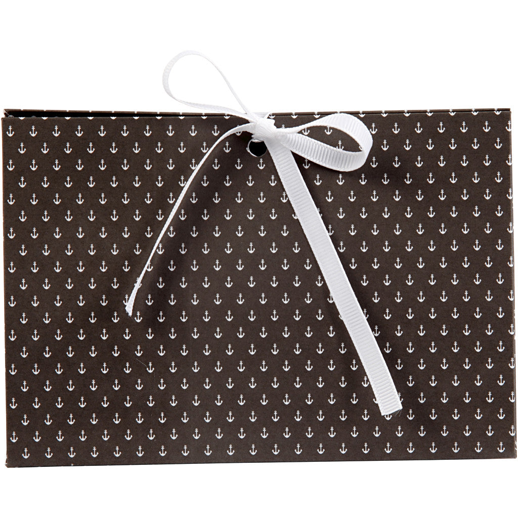 Scatola regalo pieghevole, ancora, misura 15x7x8 cm, 250 g, grigio scuro, bianco, 3 pz/ 1 conf. [HOB-25367]