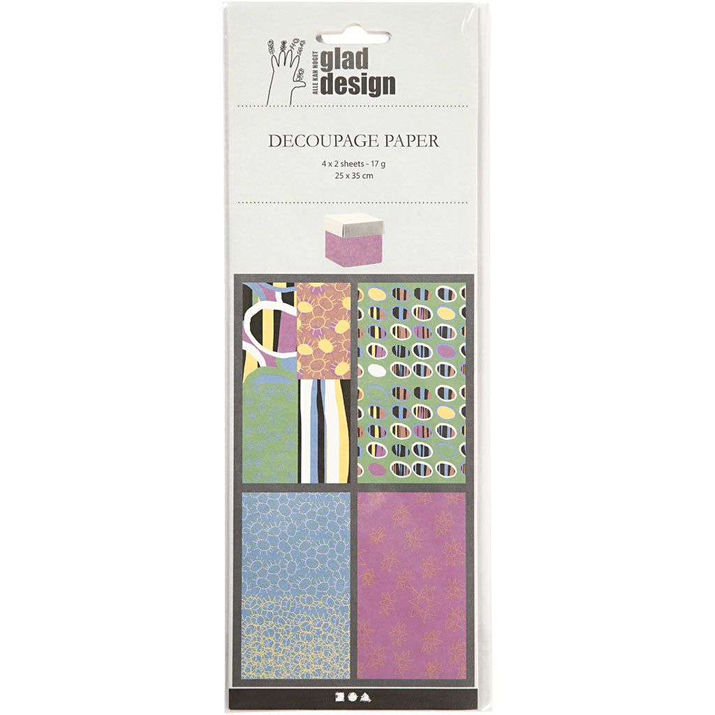 Decoupage Paper, foglio 25x35 cm, 17 g, colori vivaci, 4x2 fgl./ 1 conf. [HOB-254820]