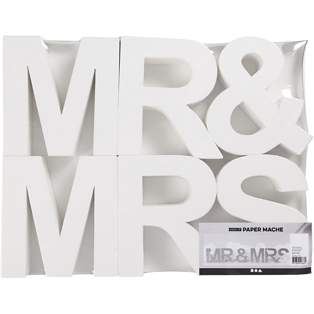 Lettere, MR & MRS, H: 17,5 cm, P: 4,5 cm, bianco, 1 set [HOB-25772]