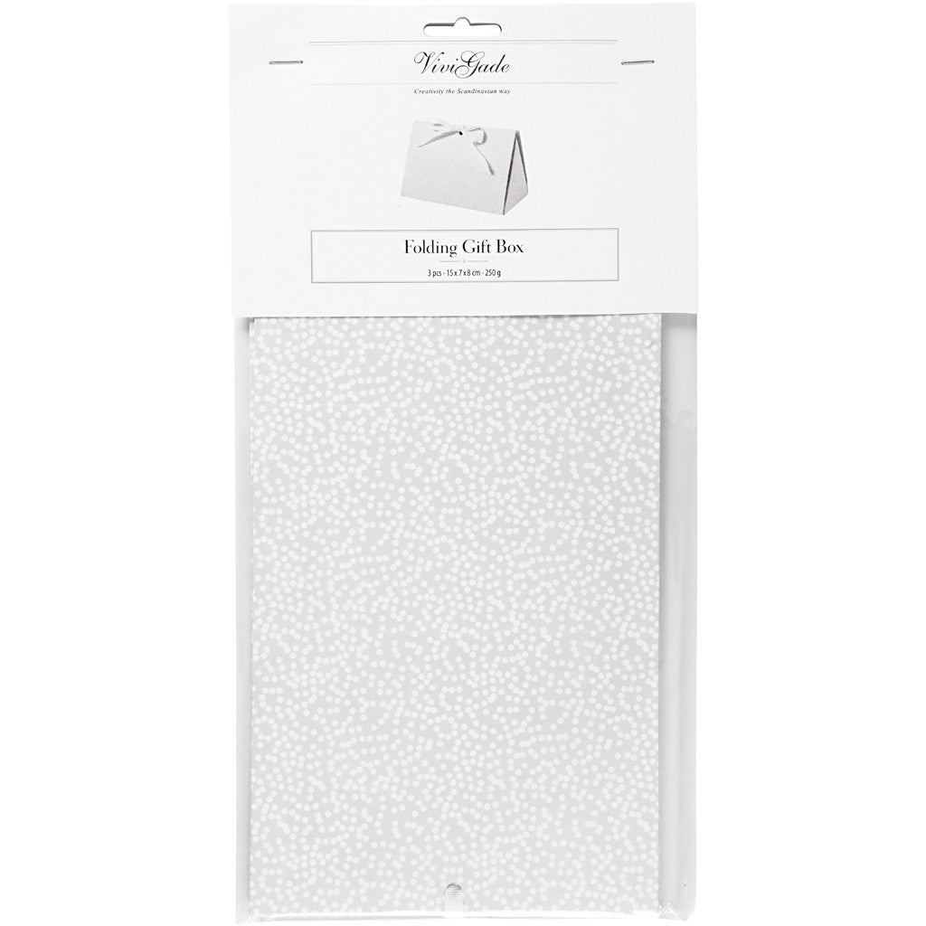 Scatola regalo pieghevole, pois, misura 15x7x8 cm, 250 g, grigio, 3 pz/ 1 conf. [HOB-26296]