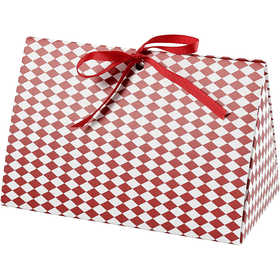 Scatola regalo pieghevole, Motivo arlecchino, misura 15x7x8 cm, 250 g, rosso, bianco, 3 pz/ 1 conf. [HOB-26299]