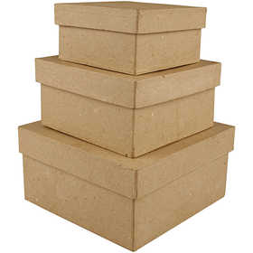 Scatole Quadrate, H: 5+6+7,5 cm, misura 10+12,5+15 cm, 3 pz/ 1 set [HOB-263720]