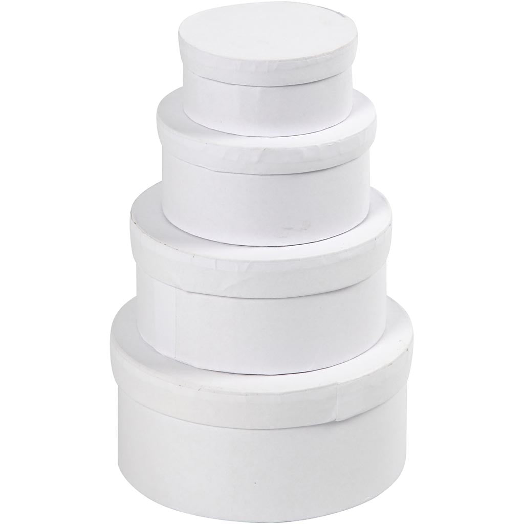 Scatole Rotonde, H: 4+5+6+7 cm, diam 8+10+12+14 cm, bianco, 4 pz/ 1 set [HOB-264010]