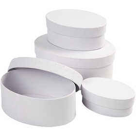 Scatole Ovali, H: 4+5+6+7 cm, L: 10+12+14+16 cm, bianco, 4 pz/ 1 set [HOB-264030]