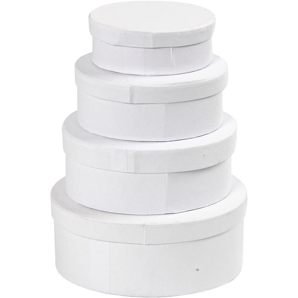 Scatole Ovali, H: 4+5+6+7 cm, L: 10+12+14+16 cm, bianco, 4 pz/ 1 set [HOB-264030]