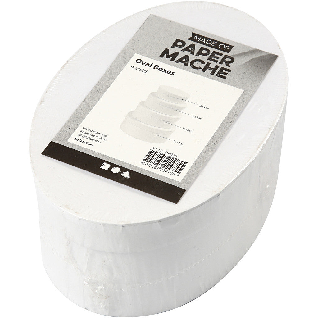 Scatole Ovali, H: 4+5+6+7 cm, L: 10+12+14+16 cm, bianco, 4 pz/ 1 set [HOB-264030]