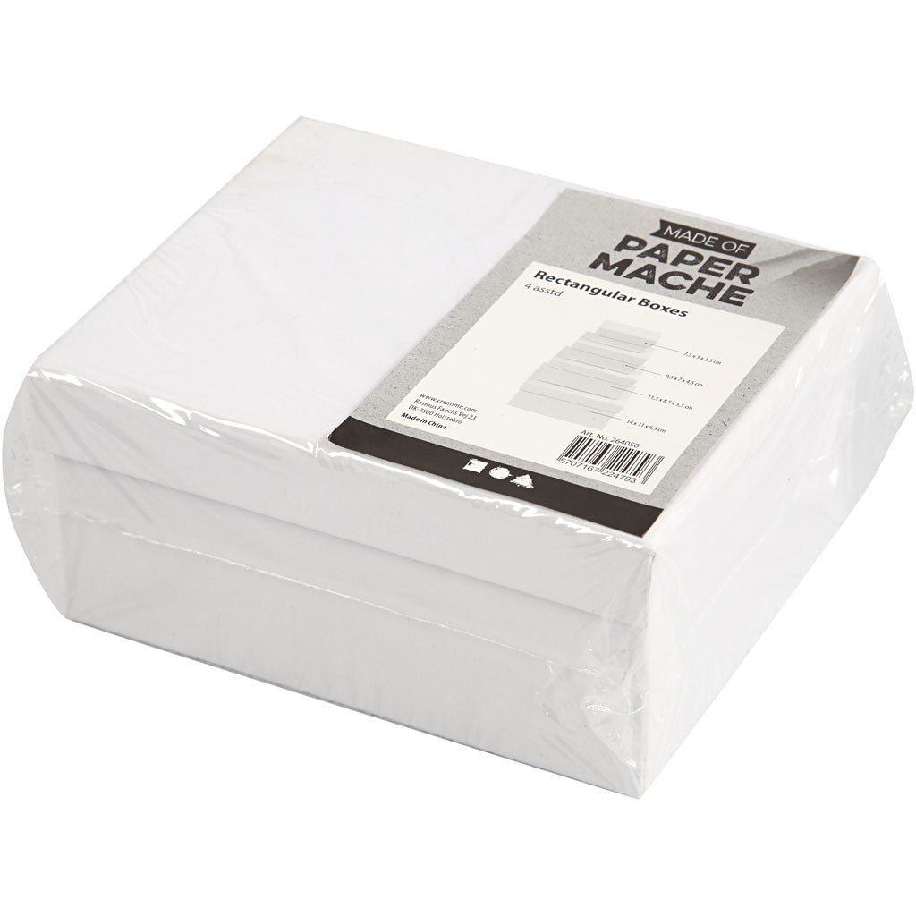 Scatole Rettangolari, H: 3,5+4,5+5,5+6,5 cm, misura 7,5x5 + 9,5x7 + 11,5x8,5 + 14x11 cm, bianco, 4 pz/ 1 set [HOB-264050]