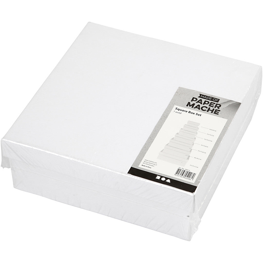 Scatole Quadrate, H: 4,5+5+5,5+6+6,5+7+7,5 cm, misura 9+11+13+15+17+19+21 cm, bianco, 7 pz/ 1 set [HOB-26419]