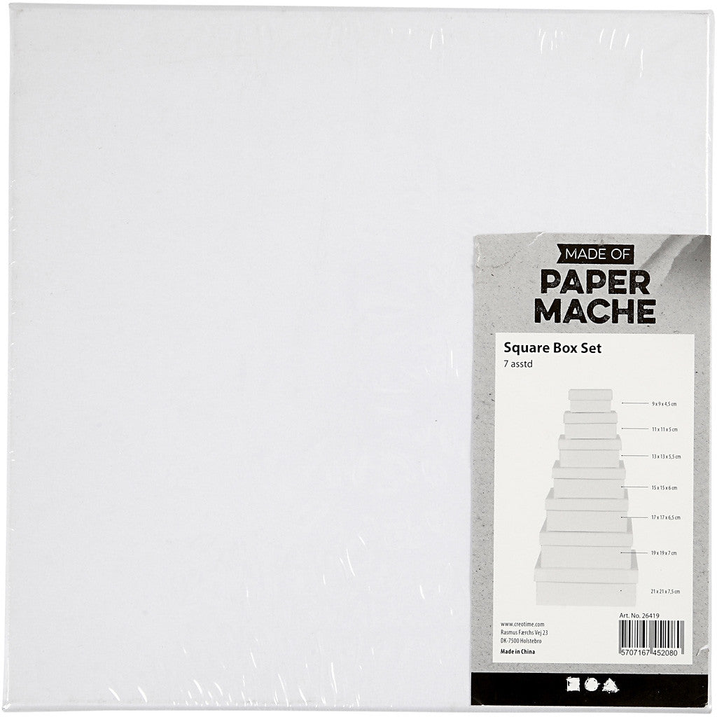 Scatole Quadrate, H: 4,5+5+5,5+6+6,5+7+7,5 cm, misura 9+11+13+15+17+19+21 cm, bianco, 7 pz/ 1 set [HOB-26419]