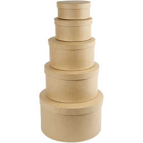 Cappelliere Rotonde, H: 8+10+13+15+19 cm, diam 16,5+18,5+24+28,5+35,5 cm, 5 pz/ 1 set [HOB-26466]