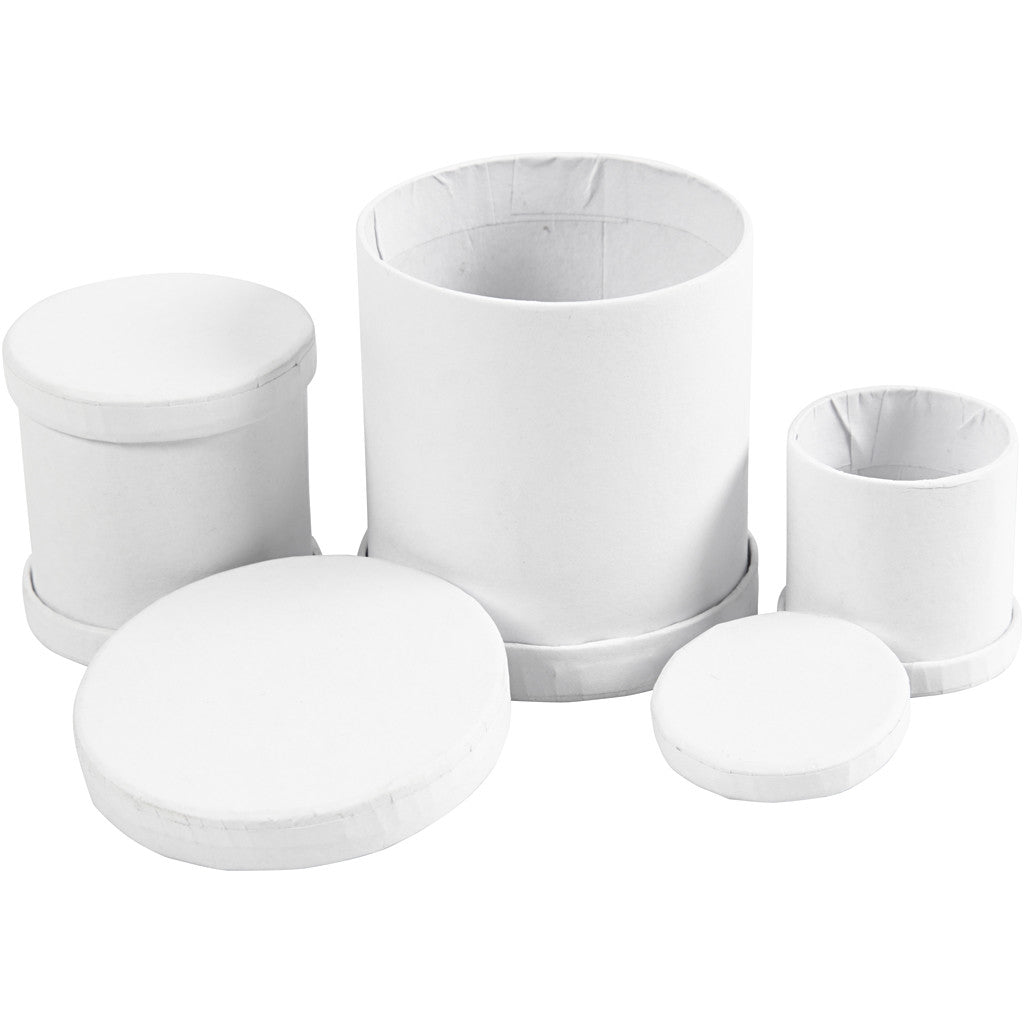 Scatole tamburo, H: 4+5+7 cm, diam 4+5+6,5 cm, bianco, 1 set [HOB-26803]