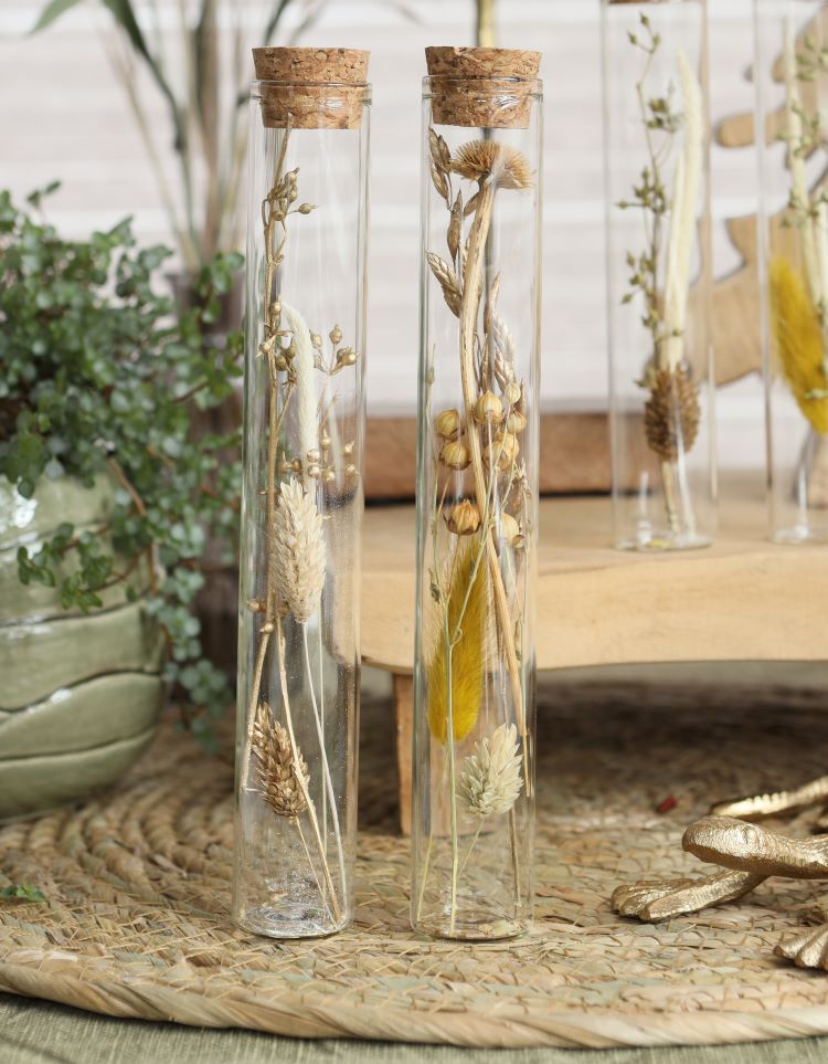 Glass tube with several dried flowers natural 15cm high (12 pcs.) [IFS-30343]