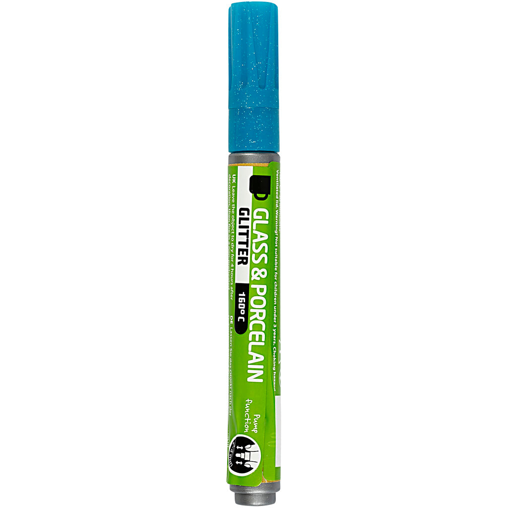 Glass & Porcelain Marker, glitter, line 2-4 mm, semi opaque, turquoise