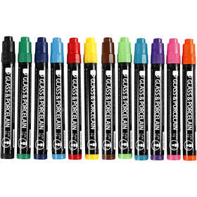 Pennarelli per Vetro e Porcellana, ampiezza tratto 1-3 mm, semi opaco, 12 pz/ 1 conf. [HOB-31653]