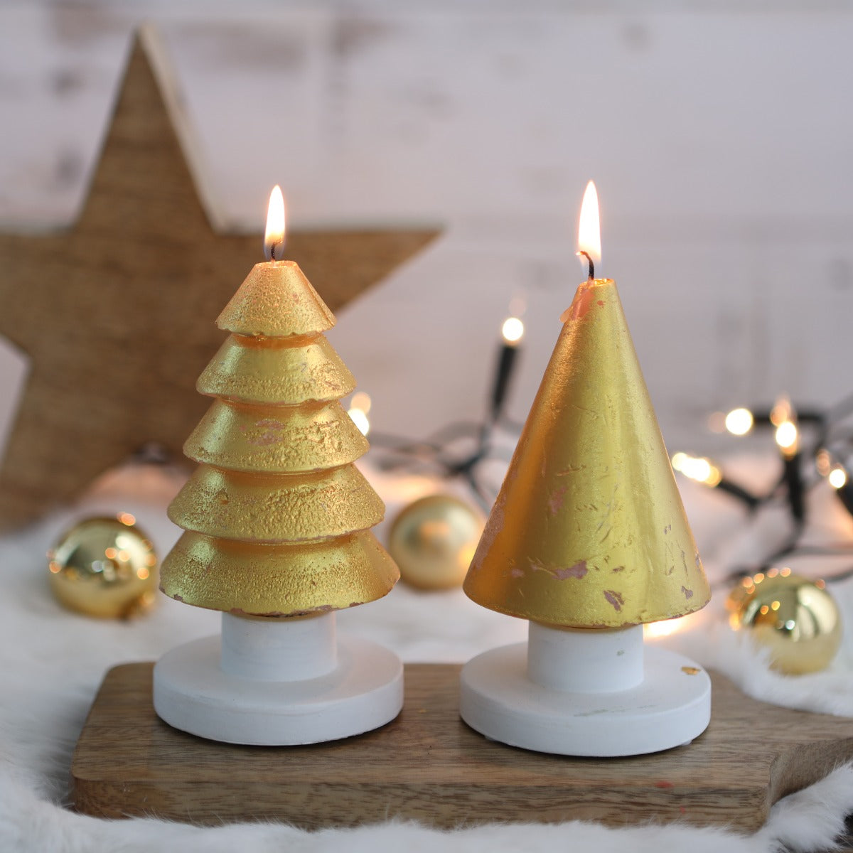 Candle set 2 trees gold 12cm high (1 set, 6pcs) [IFS-32159]