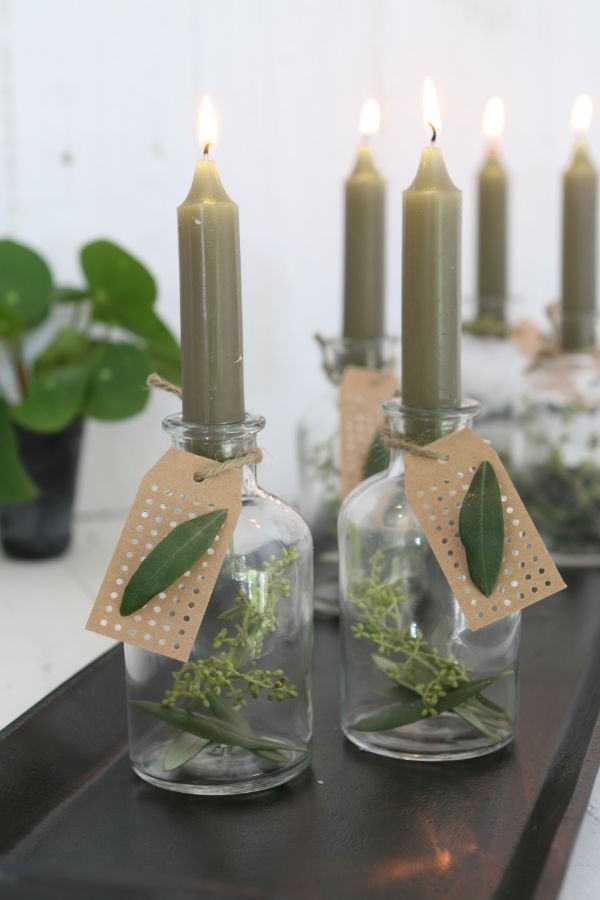 Candela affusolata Moss verde 11cm alta (set di 7 pezzi) [IFS-32160]