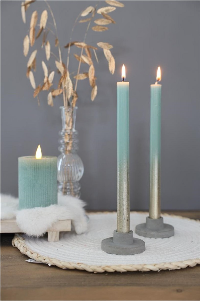 Candele Dinner Verde Eucalipto con spray Oro Ø2.1/h. 25cm (1 set) [IFS-32315]