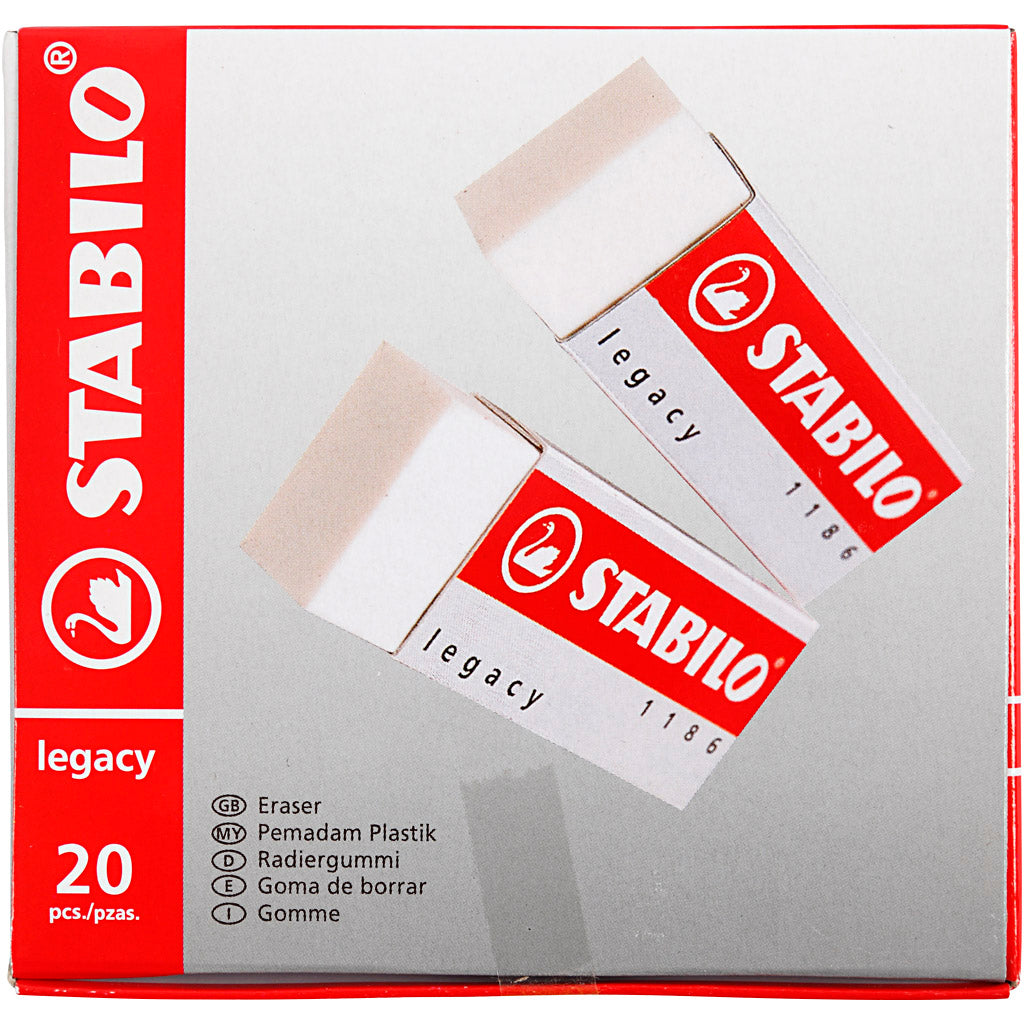 Gomma Stabilo, H: 1 cm, L: 6,3 cm, L: 2,3 cm, bianco, 20 pz/ 1 conf. [HOB-331405]
