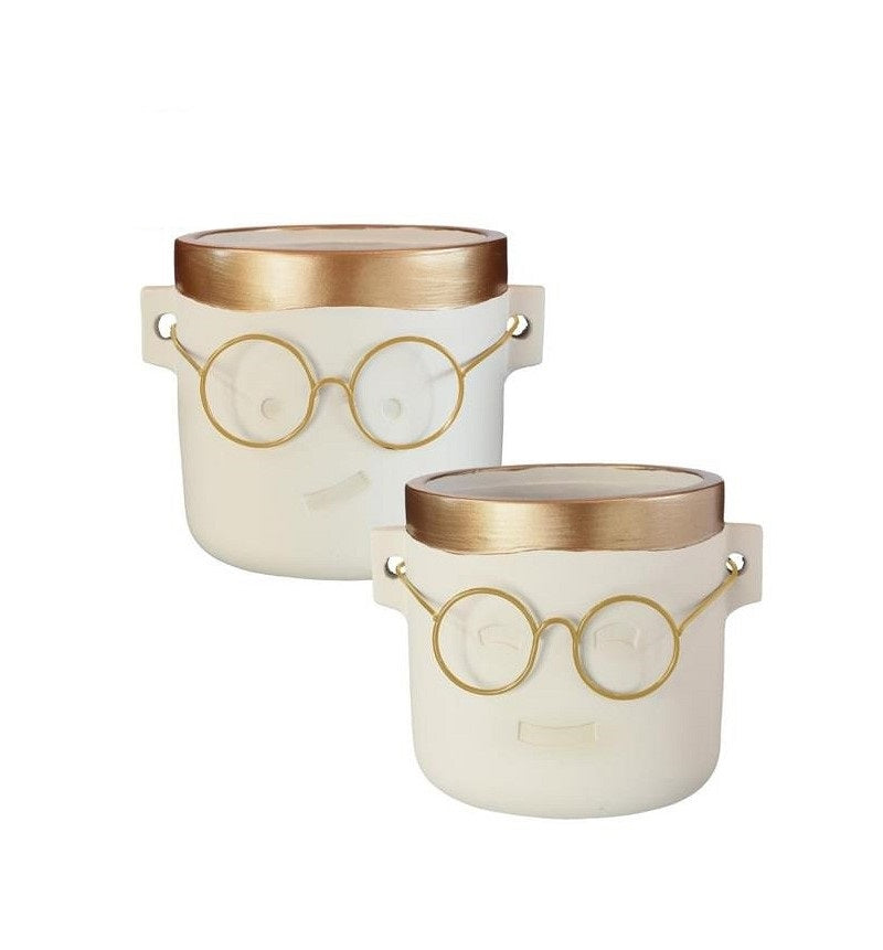 Plant pot  with glasses Gold 2 ass. Ø14 h:13,5 cm (6 Pcs)