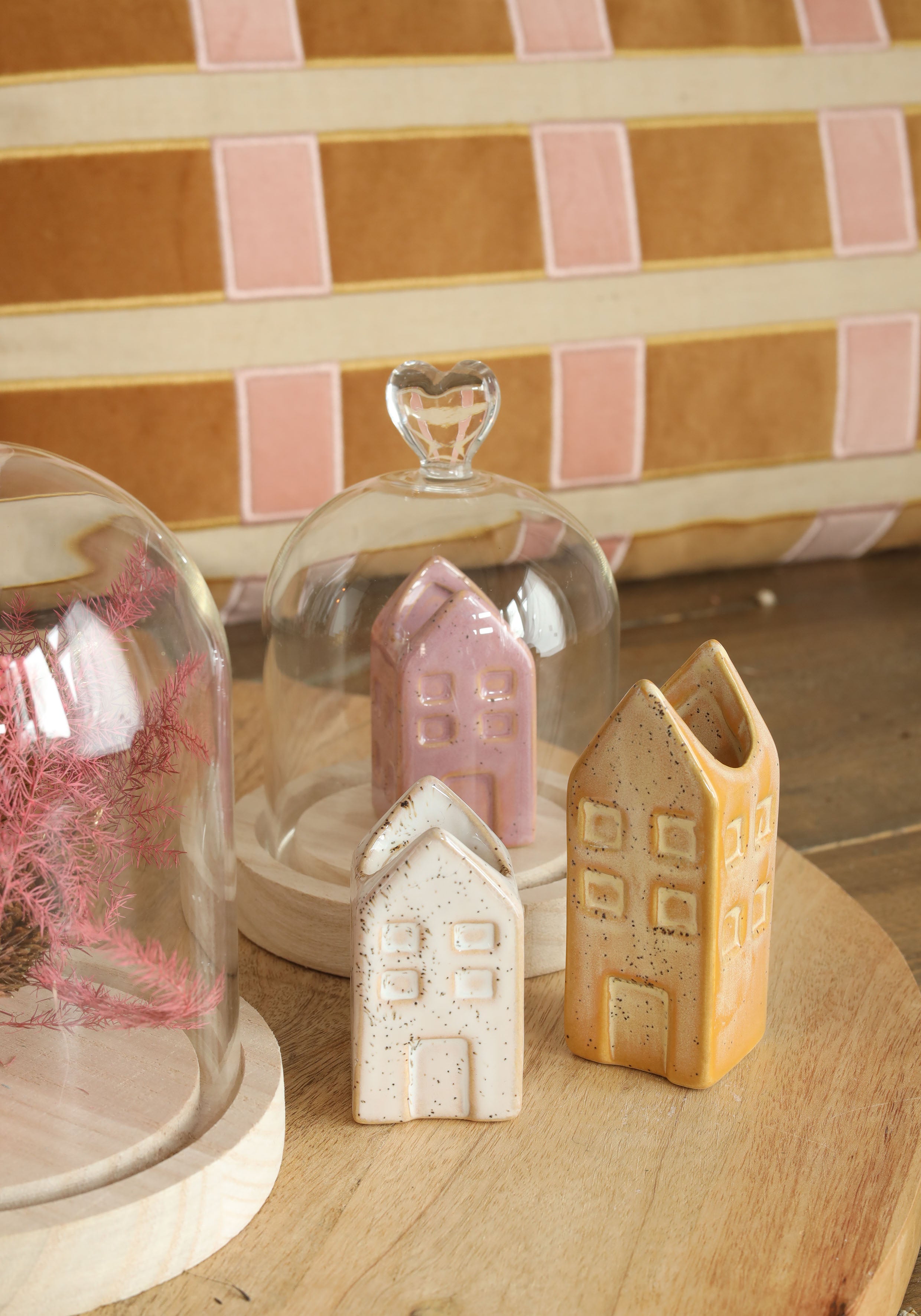 Campana di vetro con pomello in vetro con base in legno Ø10 h.12 cm (1 pz) [IFS-29311]