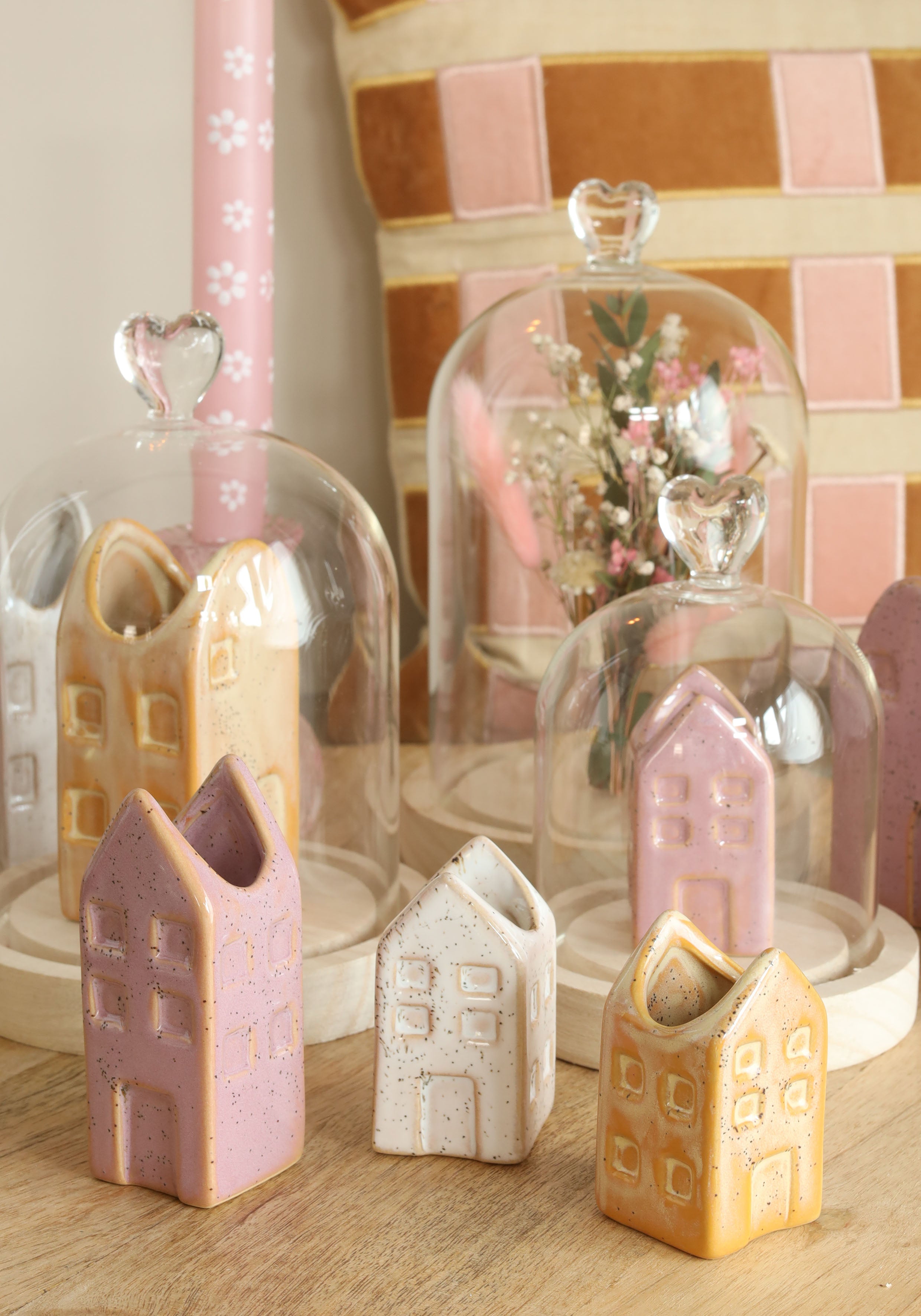 Campana di vetro con pomello in vetro con base in legno Ø12 h.18 cm (1 pz) [IFS-29313]