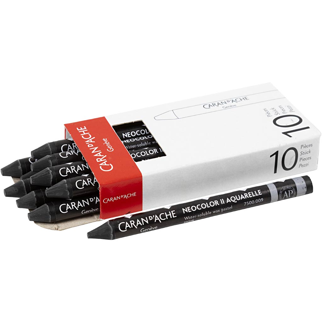 CARAN D’ACHE Neocolor II, L: 10 cm, thickness 8,5 mm, black (009), 10 pc