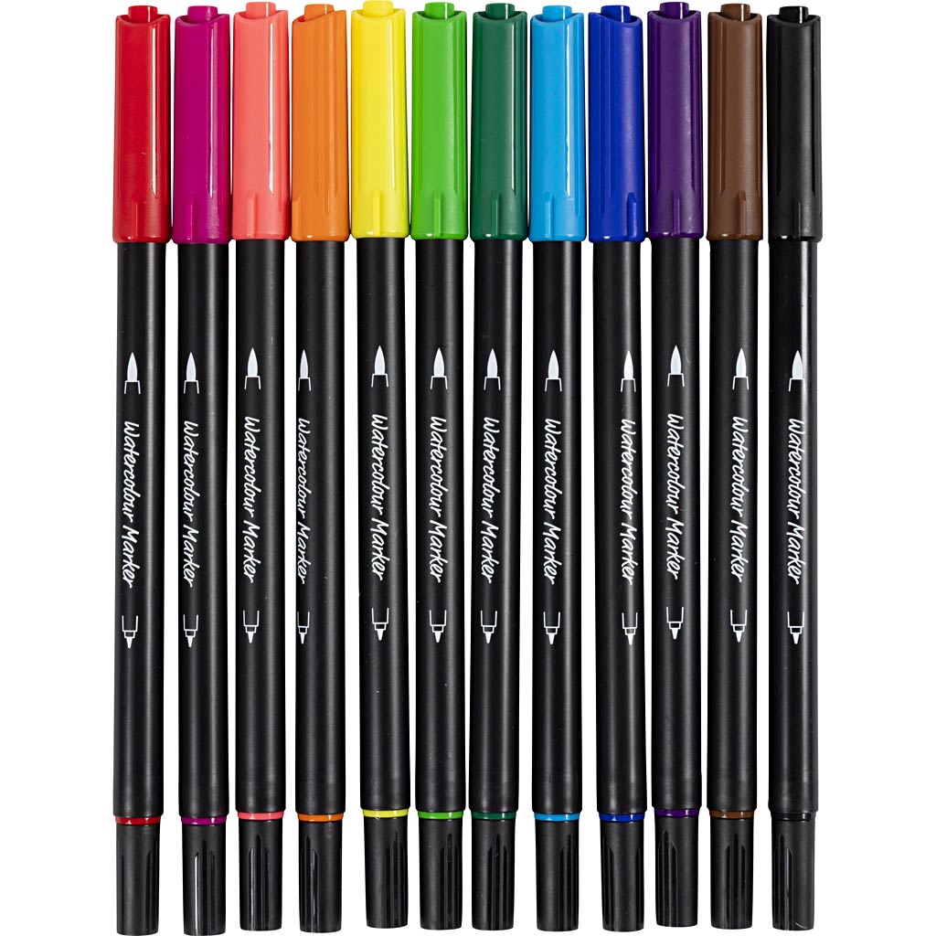 Pennelli per Acquerello, ampiezza tratto 2+4-8 mm, colori standard, 12 pz/ 1 conf. [HOB-34339]