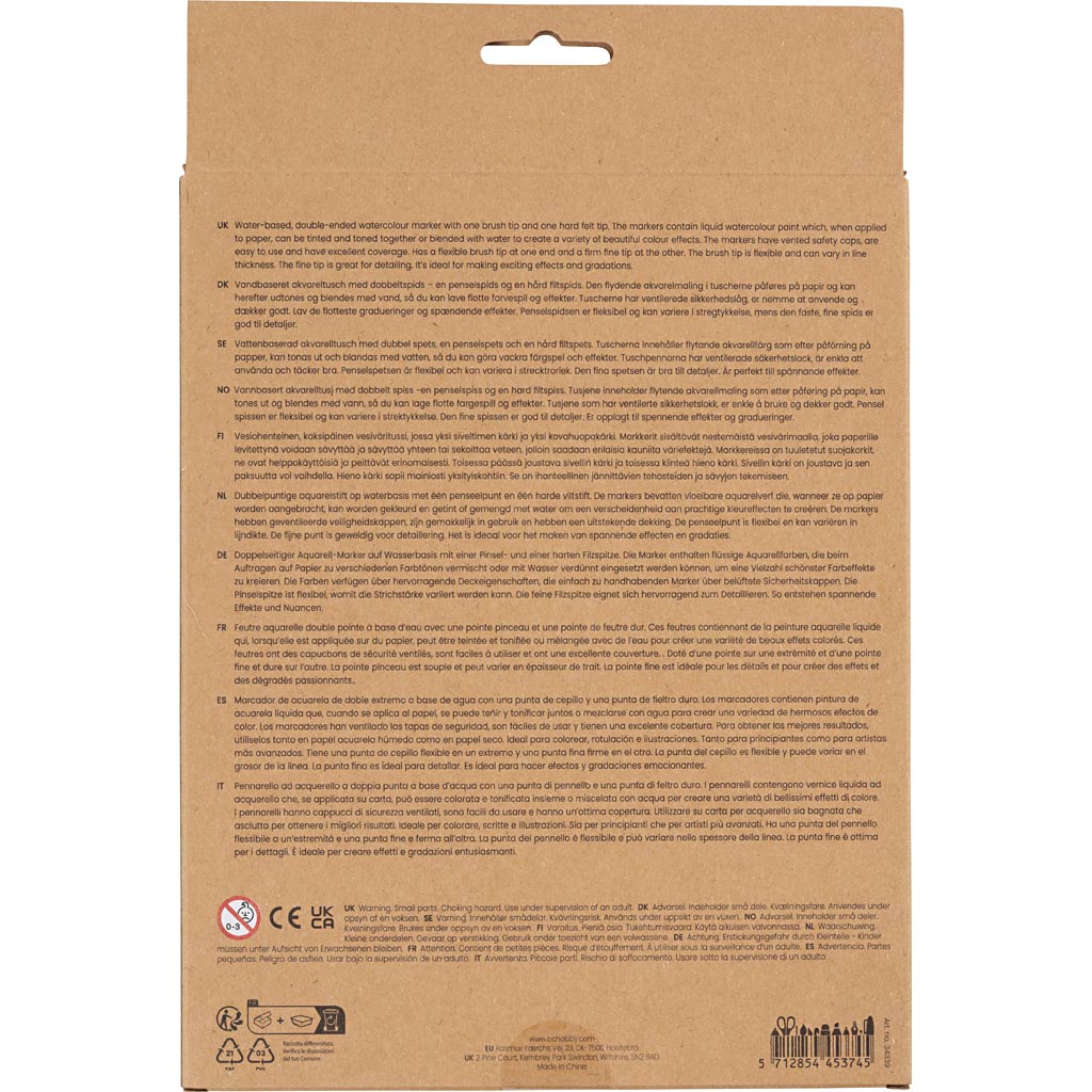 Pennelli per Acquerello, ampiezza tratto 2+4-8 mm, colori standard, 12 pz/ 1 conf. [HOB-34339]