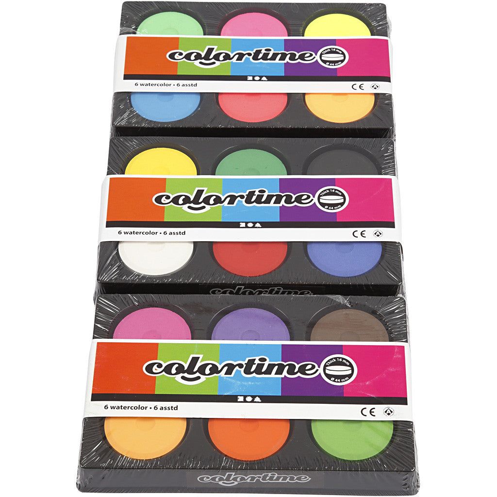 Acquerelli, H: 16 mm, diam 44 mm, colori neon, colore aggiuntivo, 1 conf. [HOB-34495]