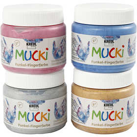 Mucki Pittura da dita, blu metallico, oro metallico, rosato metallico, argento metallico, 4x150 ml/ 1 conf. [HOB-34750]