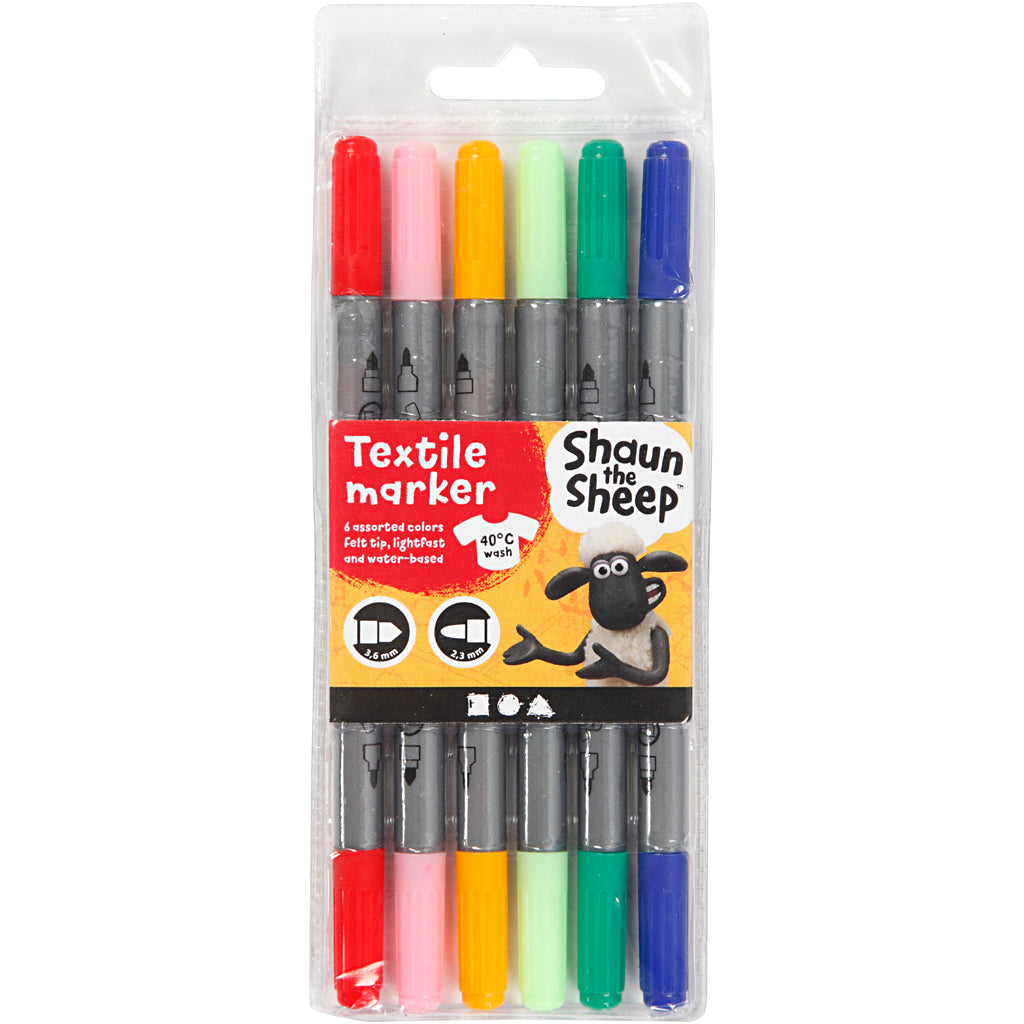 Pennarelli per tessuti, ampiezza tratto 2,3+3,6, colori asst., 6 pz/ 1 conf. [HOB-348394]