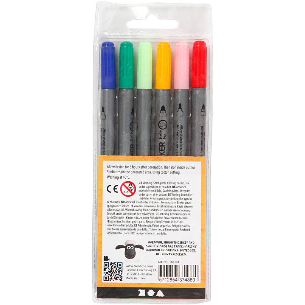 Pennarelli per tessuti, ampiezza tratto 2,3+3,6, colori asst., 6 pz/ 1 conf. [HOB-348394]