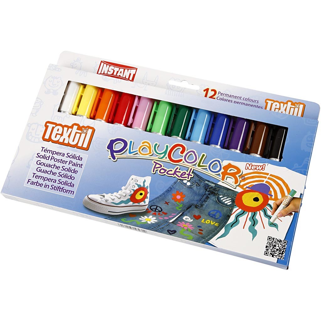 Pennarello per tessuto Playcolor, L: 14 cm, colori asst., 5 g, 12 pz/ 1 conf. [HOB-34860]