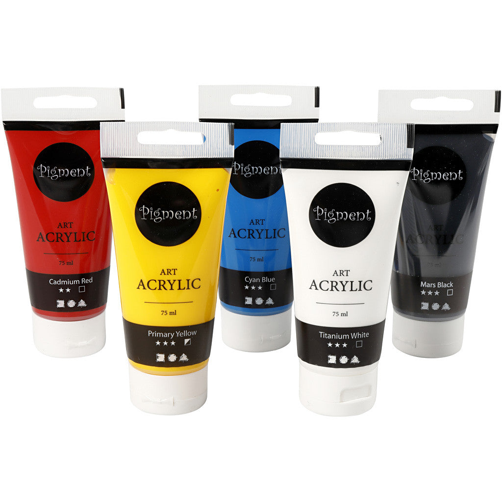 Pittura Acrilia, Colori scolastici, semi-lucido, colori asst., 5x75 ml/ 1 conf. [HOB-35135]