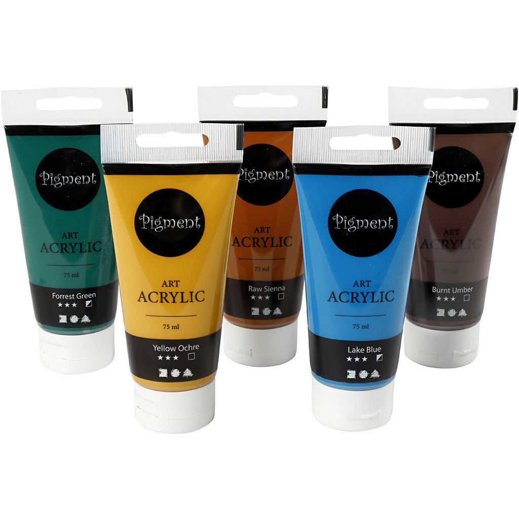 Pittura Acrilia, Colori naturali, semi-lucido, colori asst., 5x75 ml/ 1 conf. [HOB-35136]
