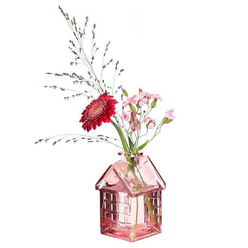 Casetta in vetro rosa chiaro L. 7 x P. 7,5 x H. 12 cm (12 pezzi) [IFS-35331]