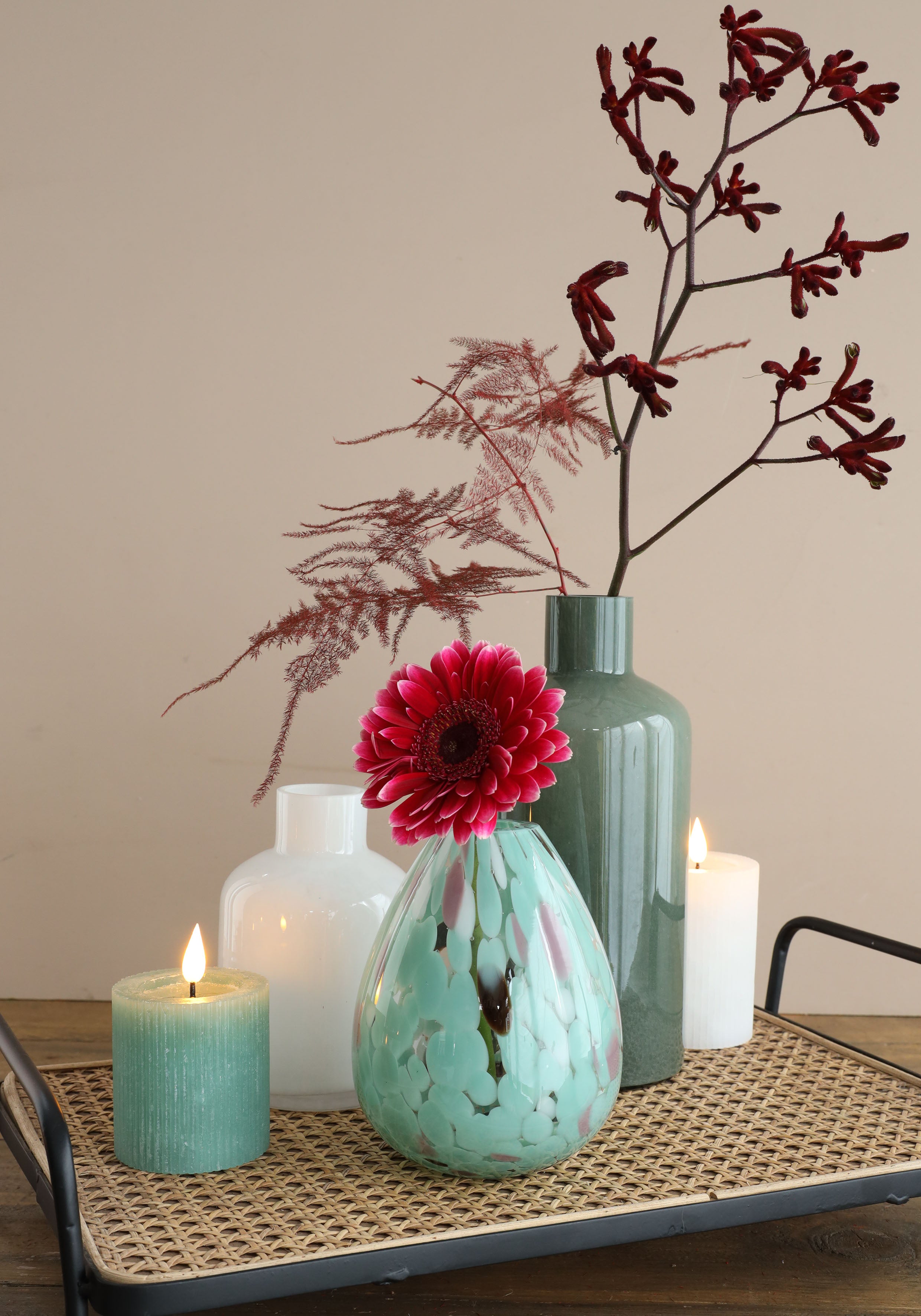 Candela a pilastro LED Ø7 h. 7,5cm verde eucalipto (1 pz) [IFS-32605]