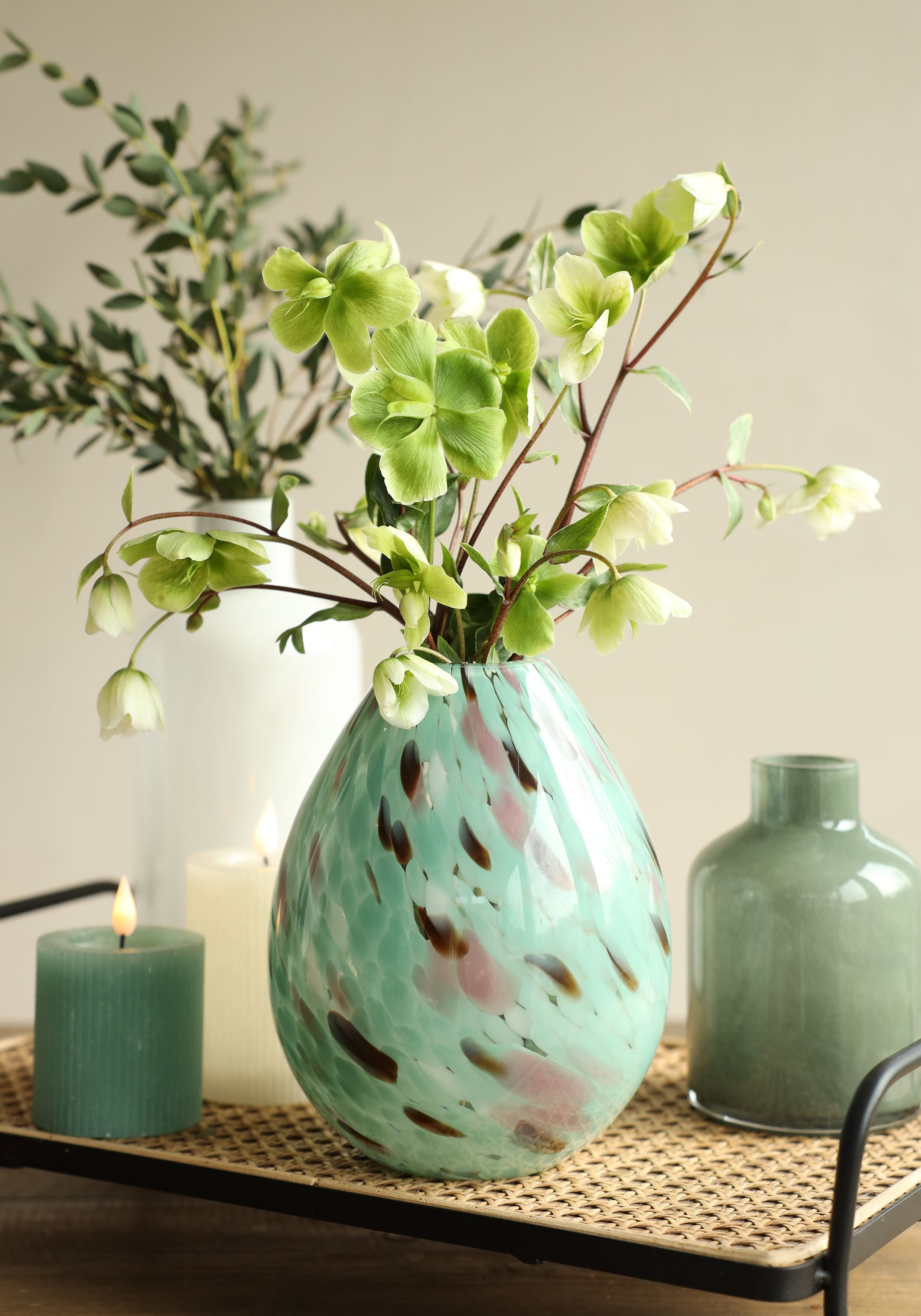 Candela a pilastro LED Ø7 h. 7,5cm verde eucalipto (1 pz) [IFS-32605]