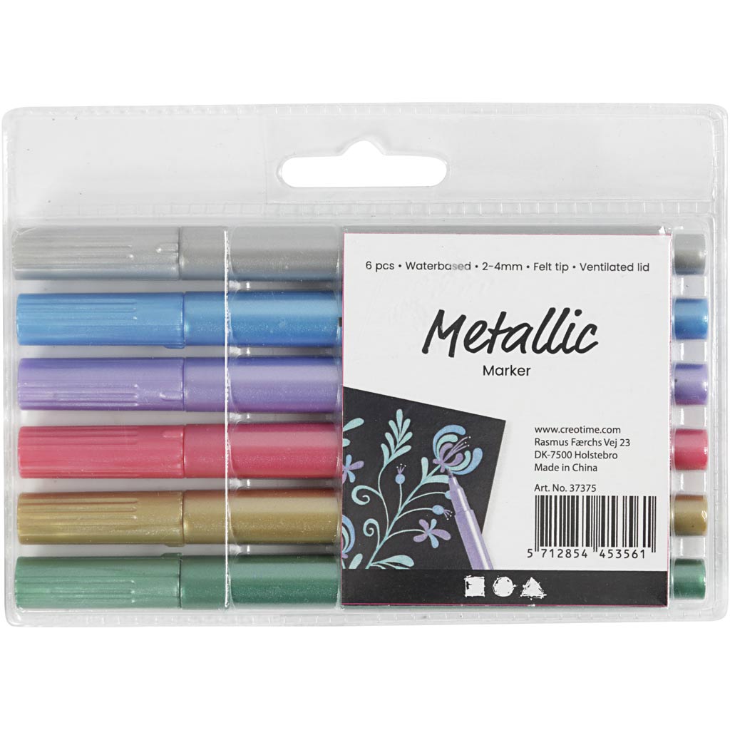 Pennarello metallico, ampiezza tratto 2-4 mm, colori metallici, 6 pz/ 1 conf. [HOB-37375]