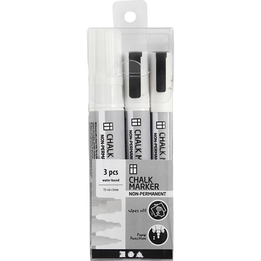 Pennarelli a gesso, ampiezza tratto 3+6+15 mm, bianco, 3 pz/ 1 conf. [HOB-37388]